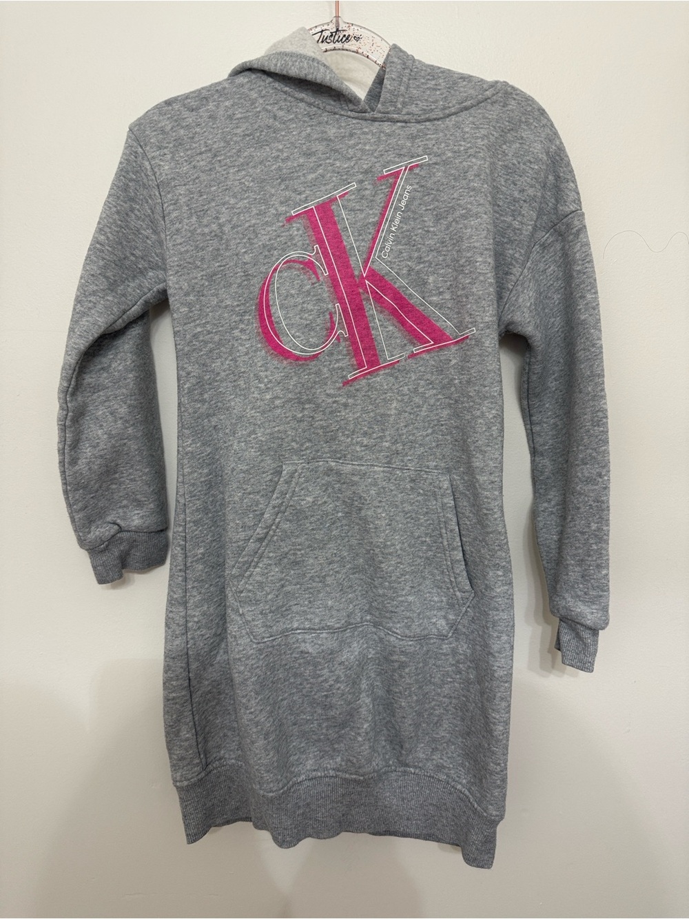 Calvin Klein Gray Hoodie Dress with Pink CK Logo